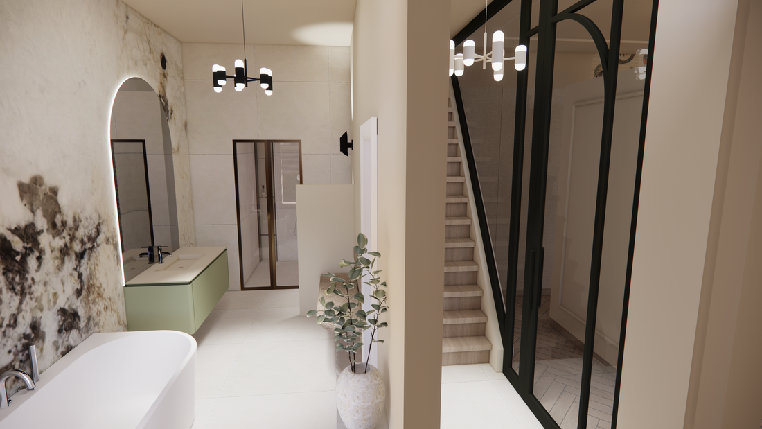 3D-visualisatie van een woninginterieur in het centrum van Haarlem