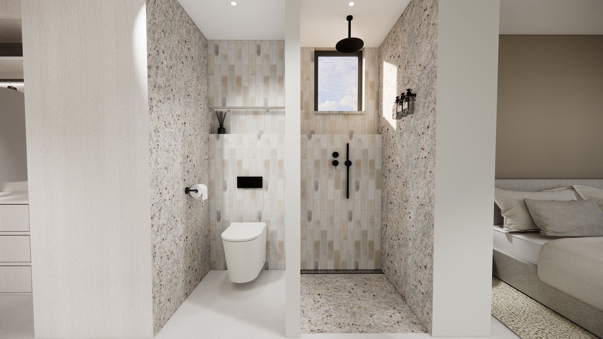 Interieurrender van de renovatie in Amsterdam met maatwerk en natuurlijke materialen