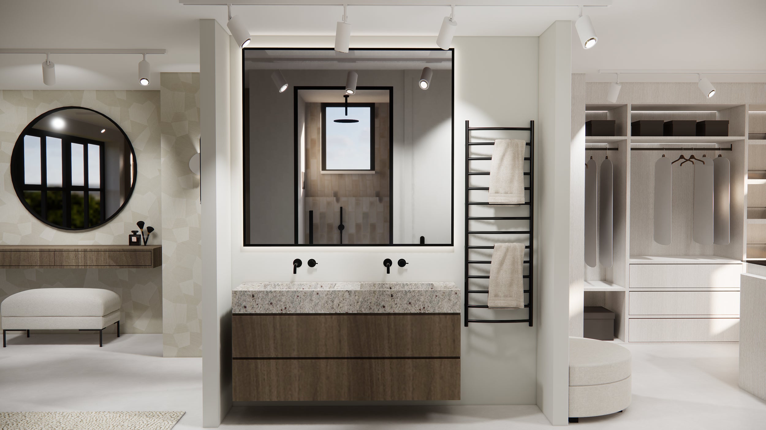 3D-render van het woninginterieur in Amsterdam met daglicht en warme tinten