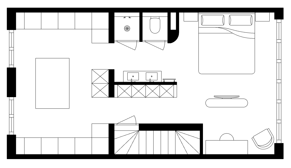 2D-indelingsplan van een woning in Amsterdam getekend in SketchUp