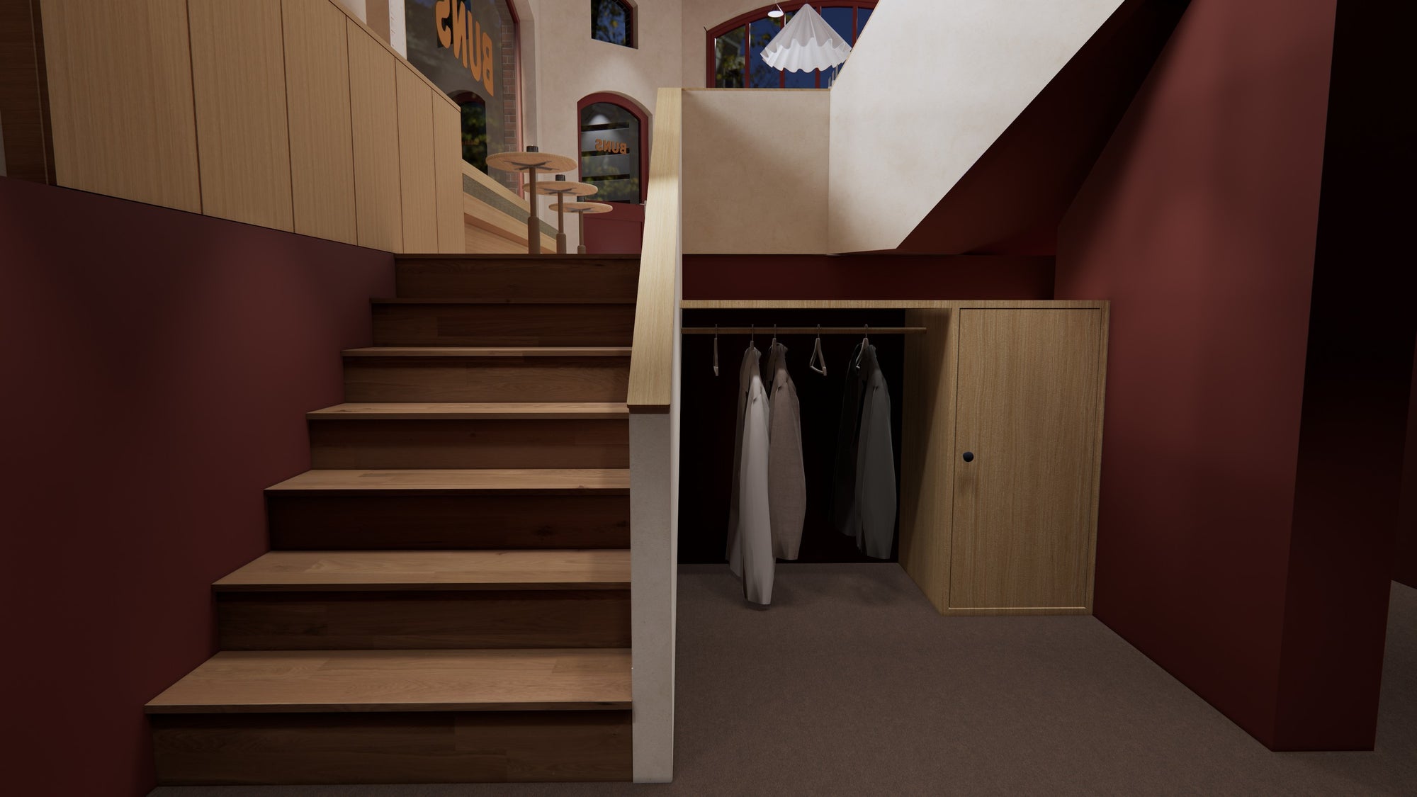 BUNS Amsterdam - trappenhuis met garderobe